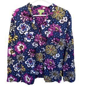 Vera Bradley Button Up Shirt Womens Large Multicolored Floral Cotton Whimsical